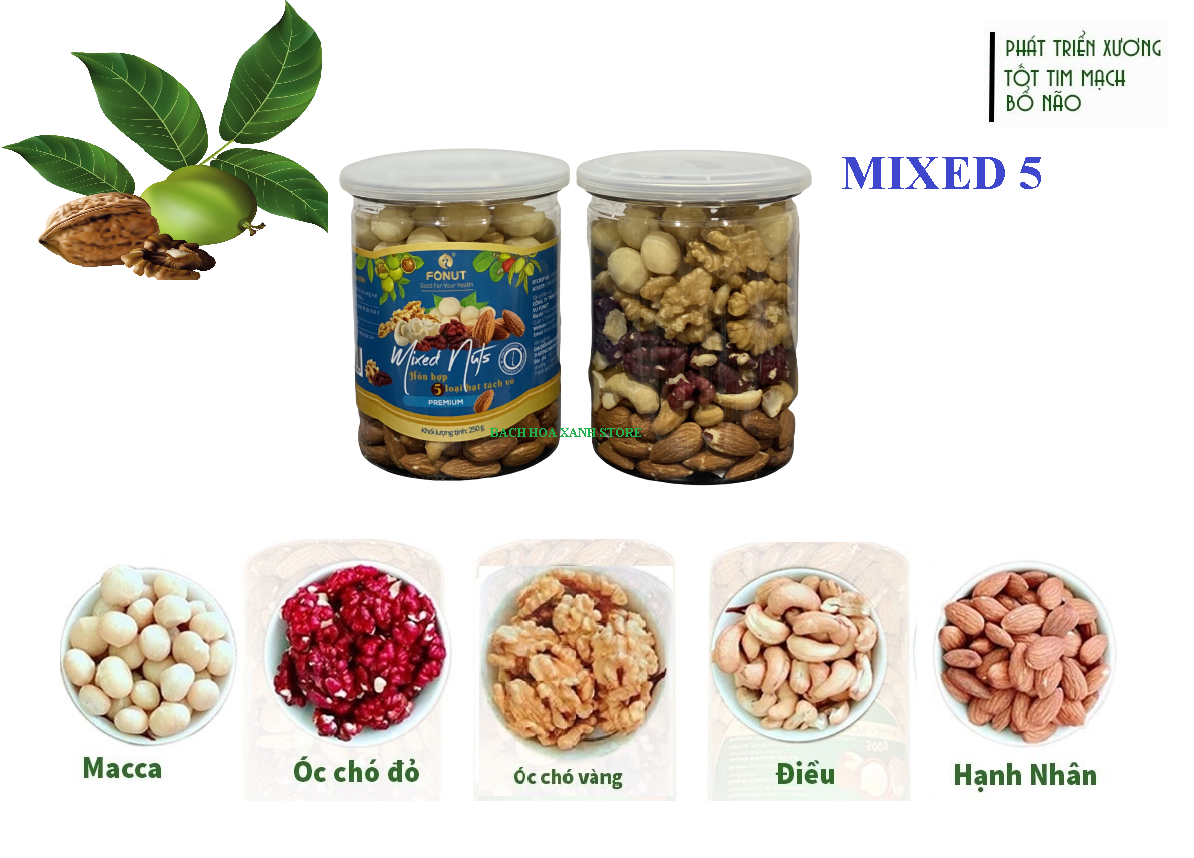 250gram, 500gram mixed with 5 kinds of shell kernel NK USA/Australia th fonut sweet crunchless oil, Vietnam packaging-5 types of Yellow walnut peeling beads