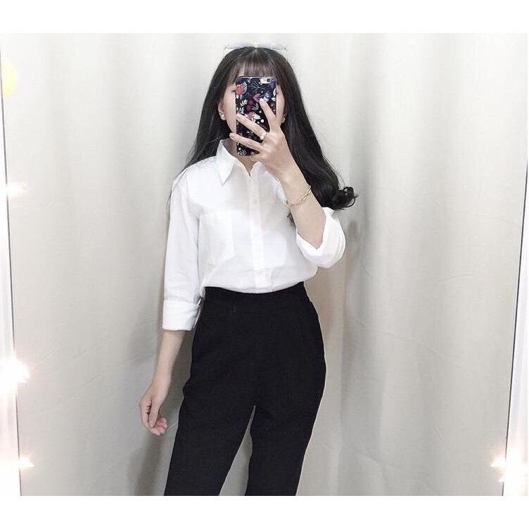 [HOT] Áo Sơ Mi Trắng Trơn Dài Tay 1 Túi Oversize Basic