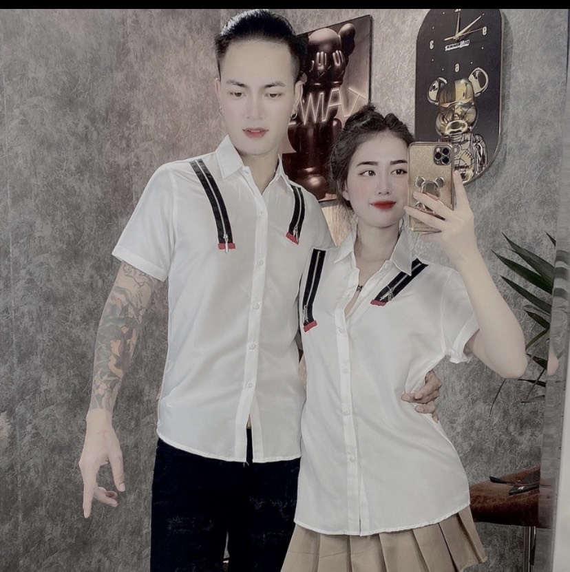Áo sơ mi hình khóa vai Chất sơ mi lụa cực chất tôn dáng