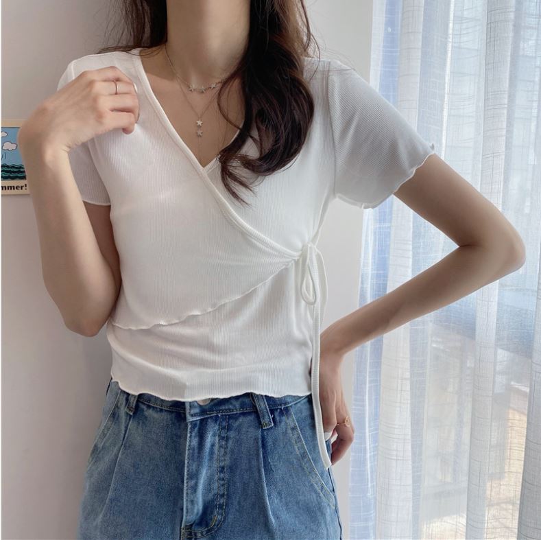 Áo đắp chéo cột nơ ngang eo