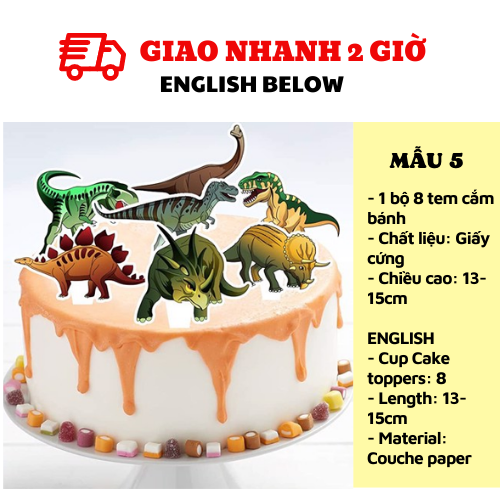 Tem cắm bánh Khủng Long - Dinosaur cupcake toppers kab41