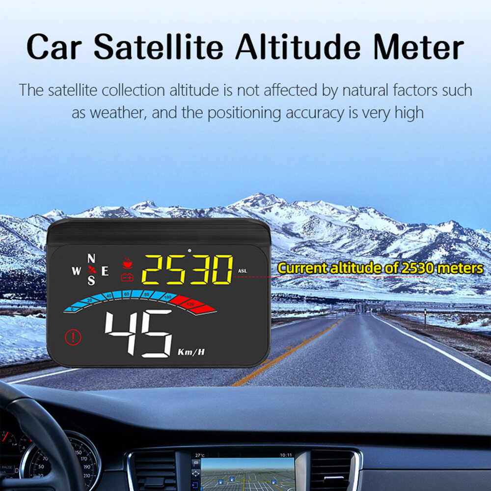 XTOBD Car HUD Display Head Up Display Windshield Projector with Speed, Digital Clock, Overspeed Warning, Mileage Measurement, Water Temperature, Direction,