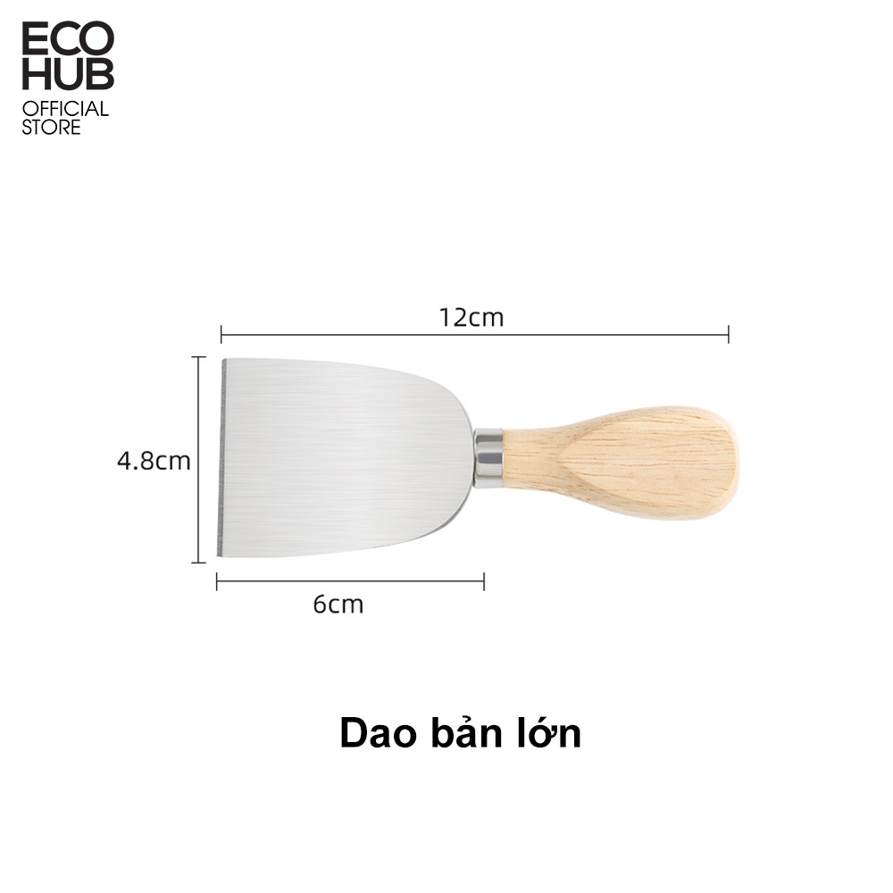 Set of 4 ECOHUB knives, spoons and forks with wooden handles, cheese, small European-style dining table decoration.