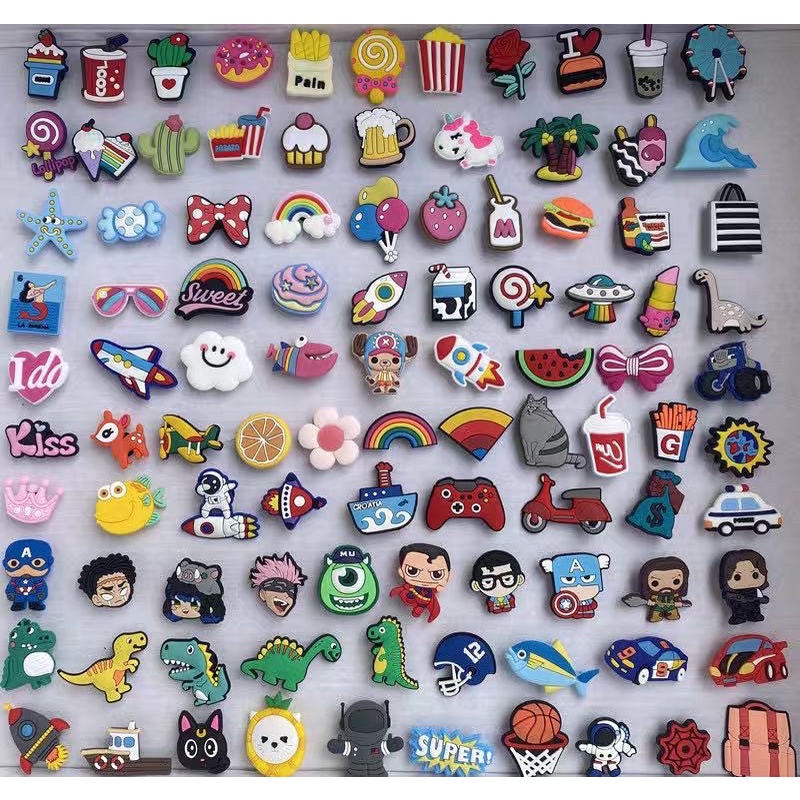 100 nút gắn jibbitz, sticker trang trí giày dép cr.o.s.s