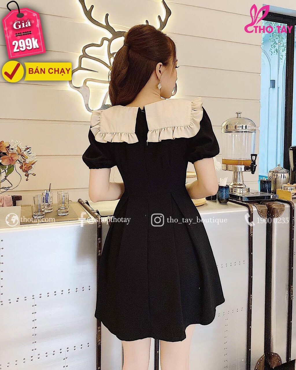 Đầm tiểu thư cổ bèo thắt nơ xinh xắn