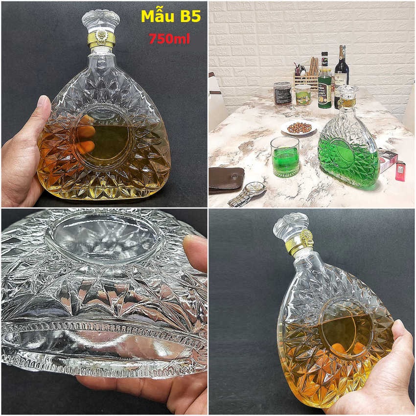 Glass bottle 750ML – Triangle Shape – B5 pattern – combo 2 bottles