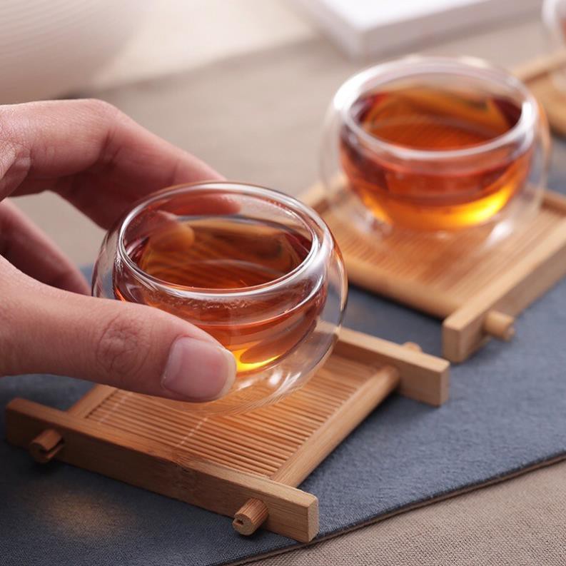 (HÀNG ĐẸP) chén trà thuỷ tinh tròn 2 lớp