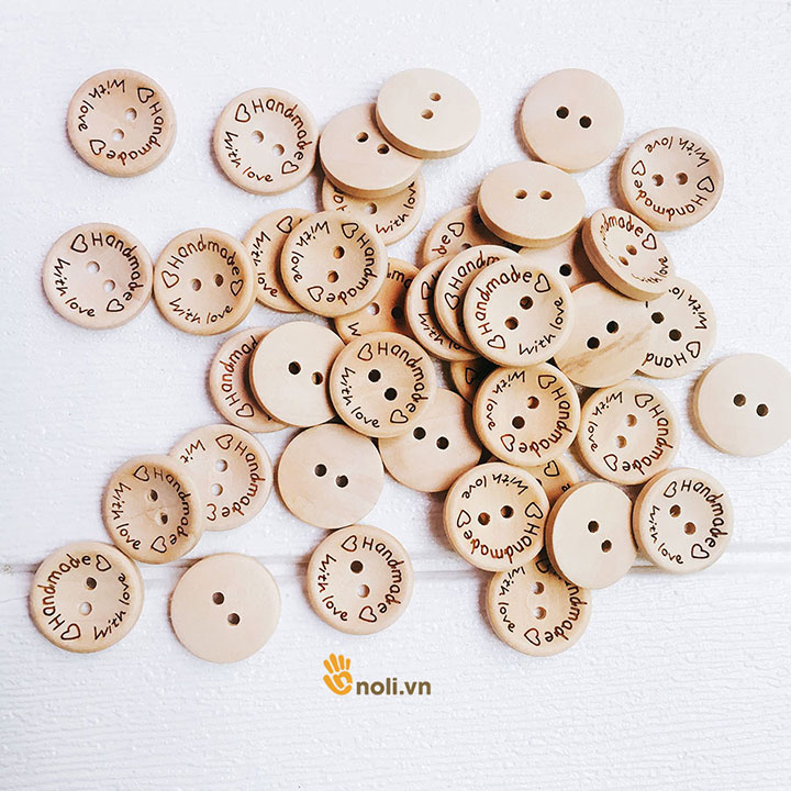 Cúc Gỗ Handmade With Love (Gói 10 cái)