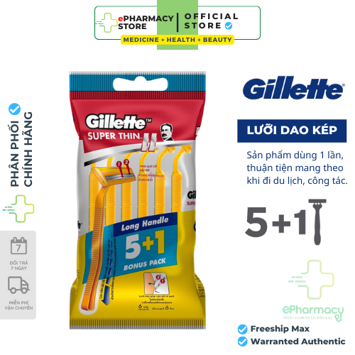 Dao cạo râu Gillette cán vàng túi 5 + 1 cái - Dao cạo Gillette Super Thin II