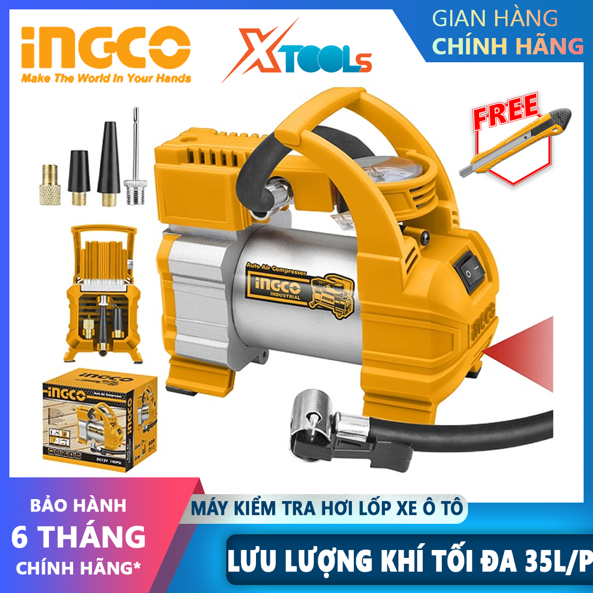Machine test car tires ingco AAC1408 | inflatable machine tire attached LED lights, power cord 3 meters, battery clamp nozzle spray paint, blow away dirt, shoot nails, firing pins [xsafe] [XTools]