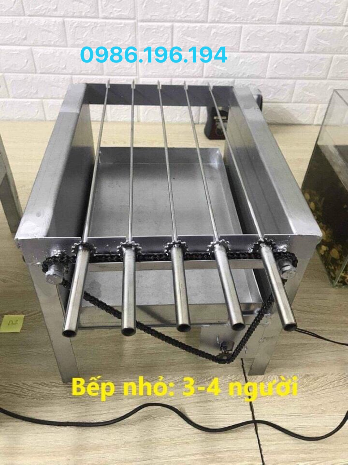 [ Bộ 10 xiên ] Máy nướng thịt, chả mini tự động chuẩn 100% inox