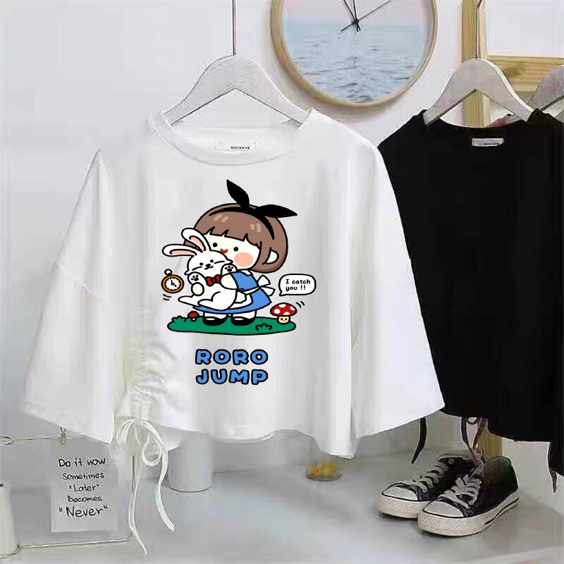 Áo trắng cloptop rút eo in hình rễ thương hót hít