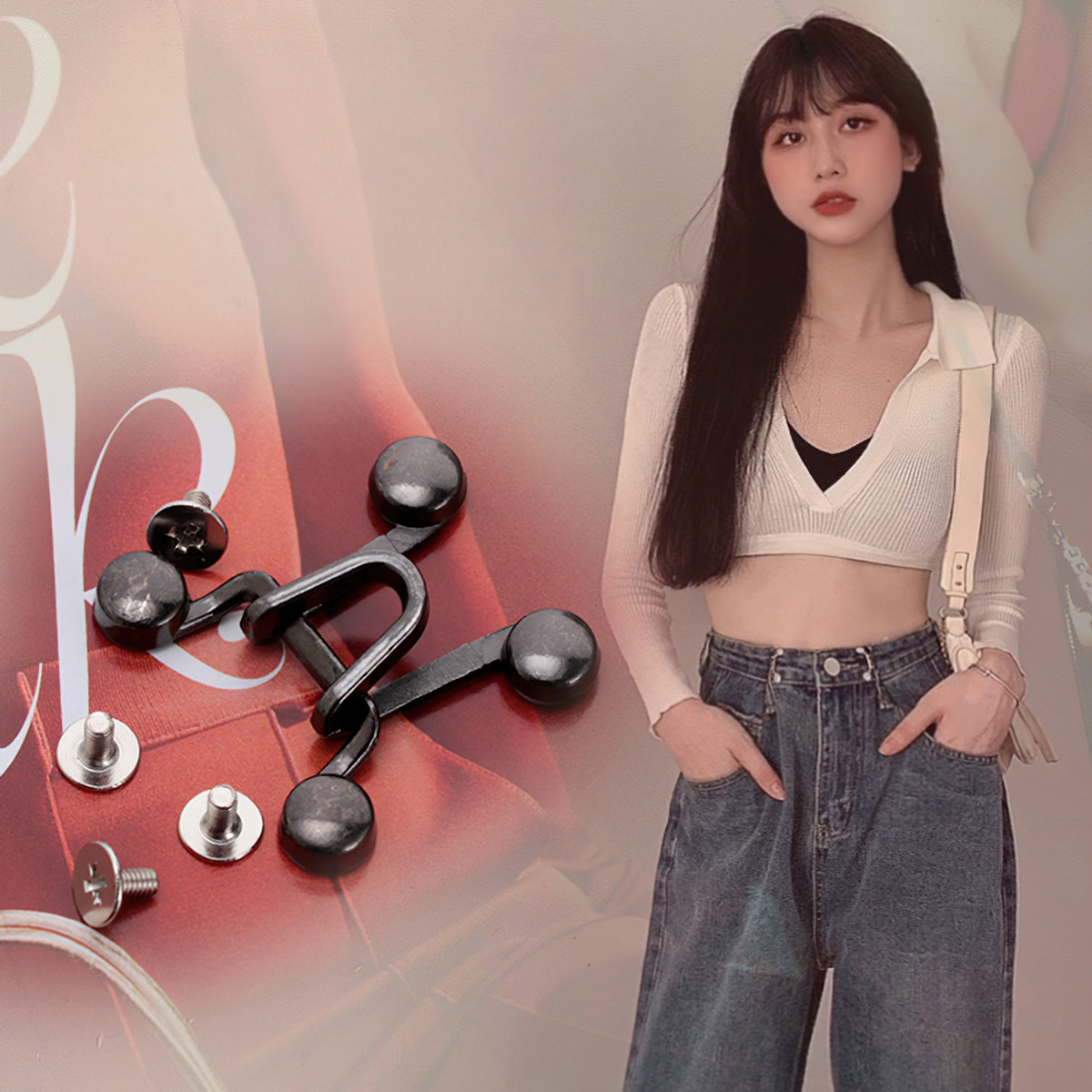 Adjustable Metal Buttons Applique Colorful Jeans