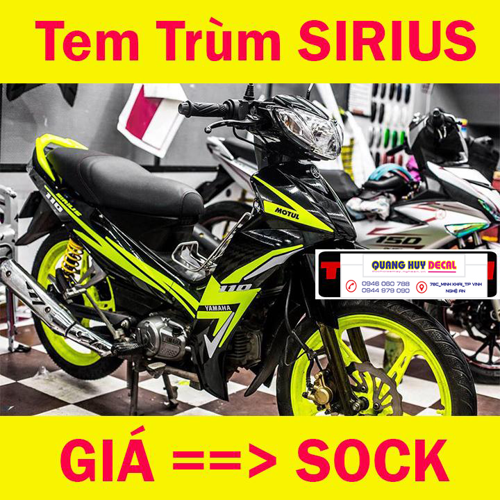 Tem trùm sirius vàng đen đơn giản - Độ tem trùm xe sirius thiết kế theo yêu cầu - Chế tem trùm xe sirius rẻ đẹp