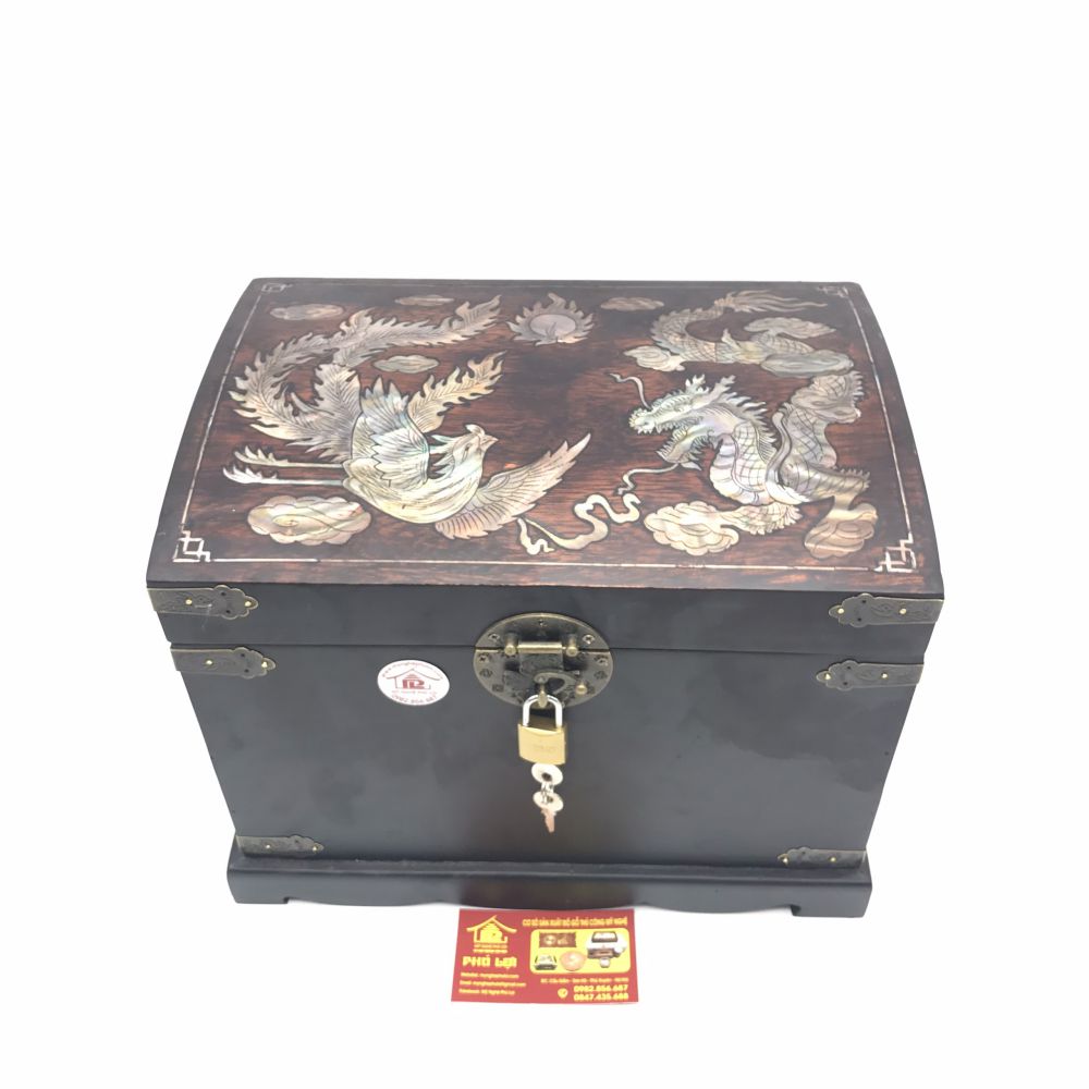 Hộp khảm trai rồng phượng, kiểu cổ,mặt cong