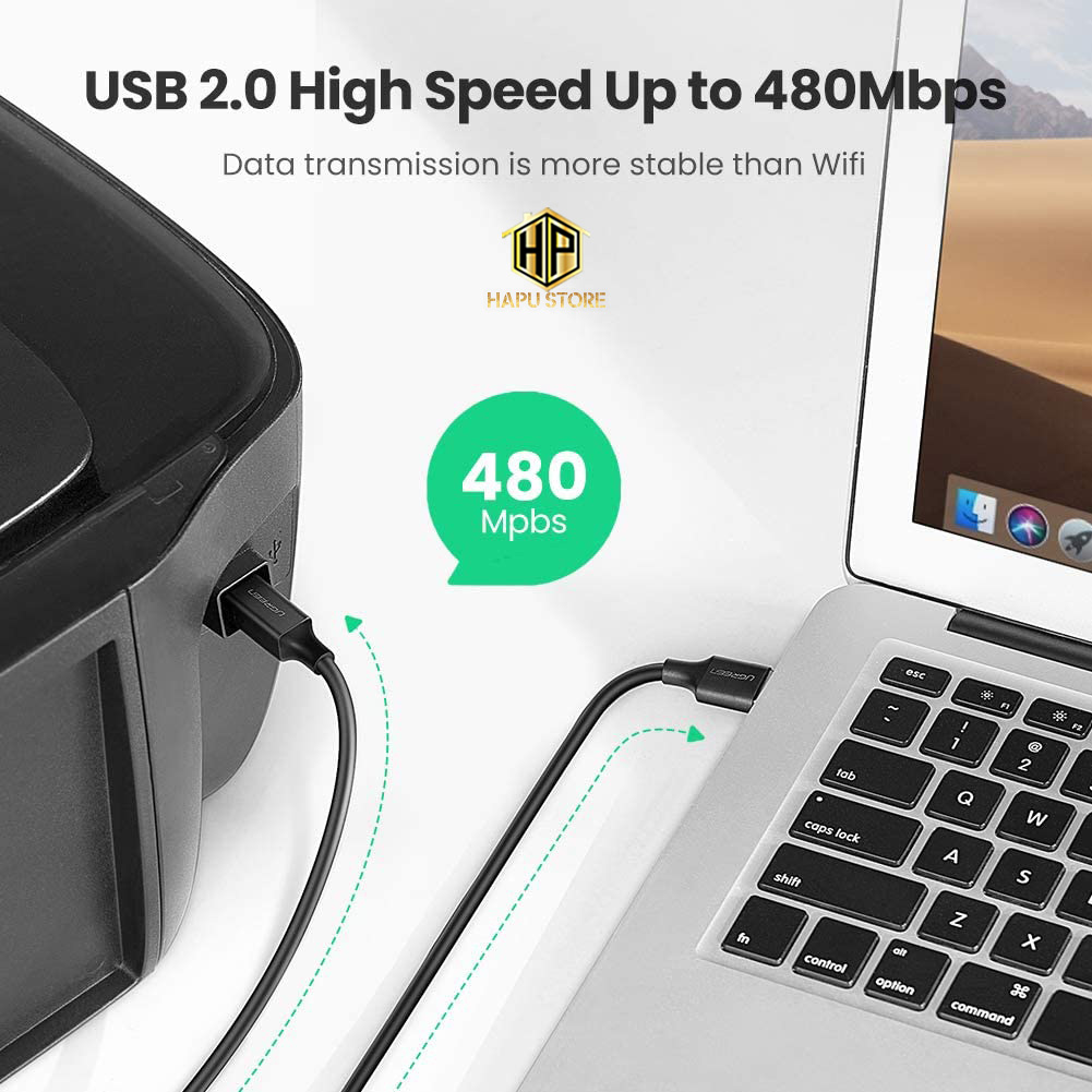 Cáp Máy In Ugreen 20847 dài 2M chuẩn USB 2.0 cao cấp - Hapustore
