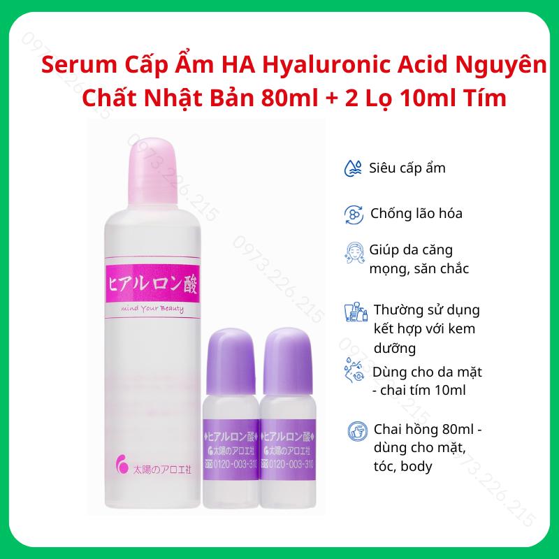 Serum Cấp Ẩm HA Tím Hyaluronic Acid Nhật Bản 80ml + 10ml + 10ml