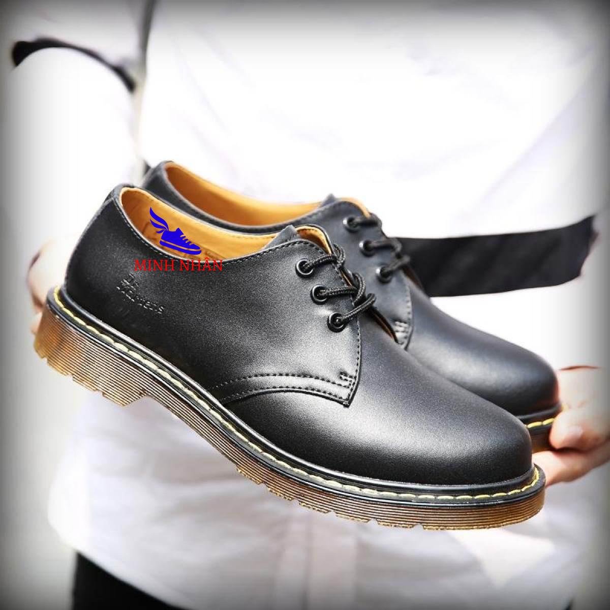 Minh Nhân - Giày đốc nam da bò giày marten DA BÒ giày buộc dây nam da bò giày thời trang phong cách Hàn Quốc B-9 màu đen
