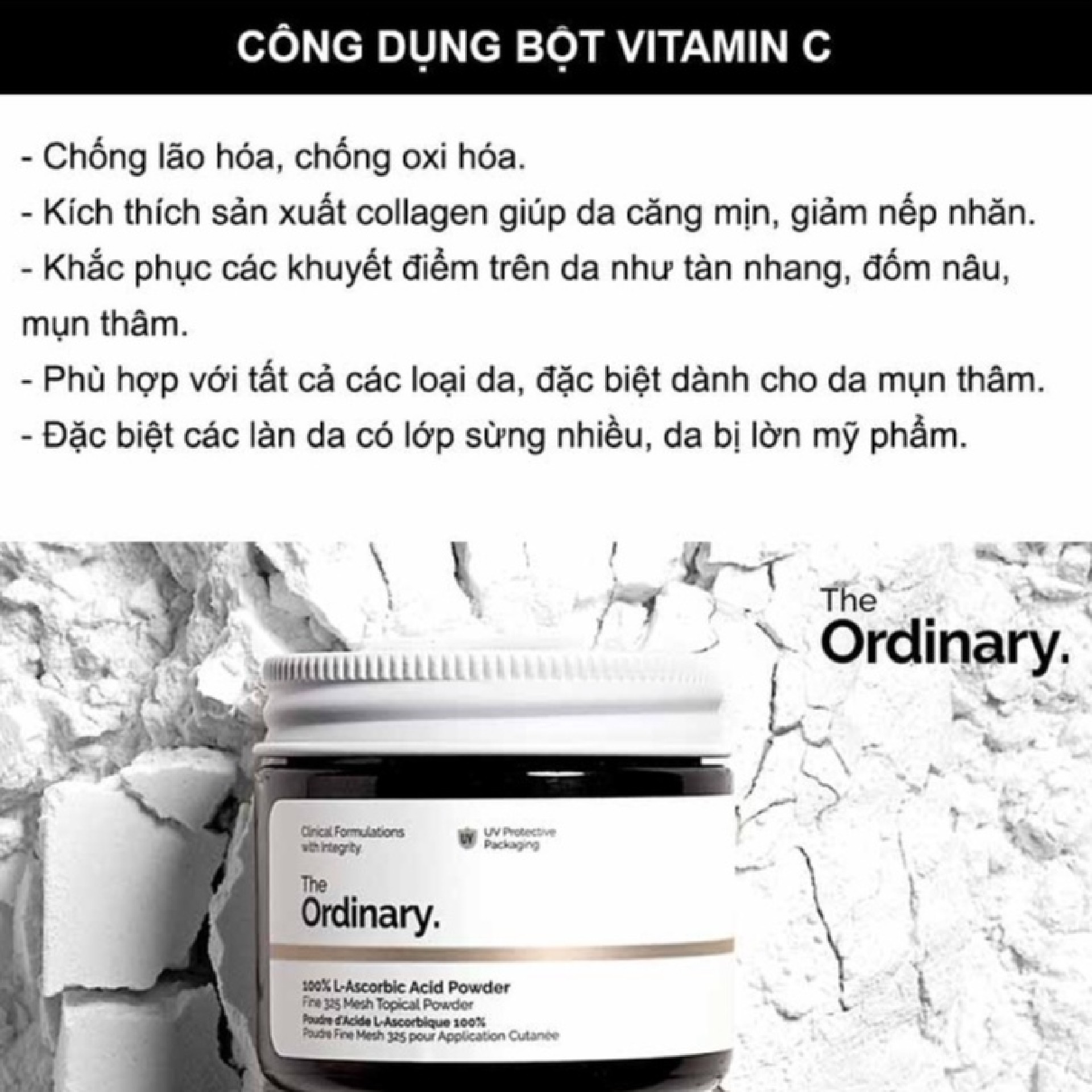 The Ordinary Chính Hãng - Bột Vitamin C sáng da, mờ thâm The Ordinary 100% L Ascorbic Acid Powder 20g