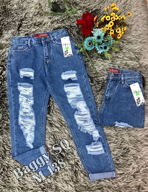 Quần baggy jean big size rách tơi tả