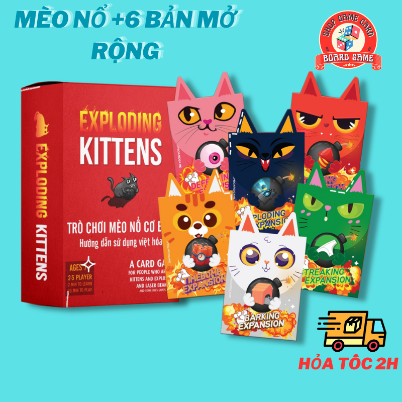 Combo Mèo Nổ Siêu Tiện Lợi - Full 6 Bản Mèo Nổ Mở Rộng (Tiếng Việt) - Exploding Kittens