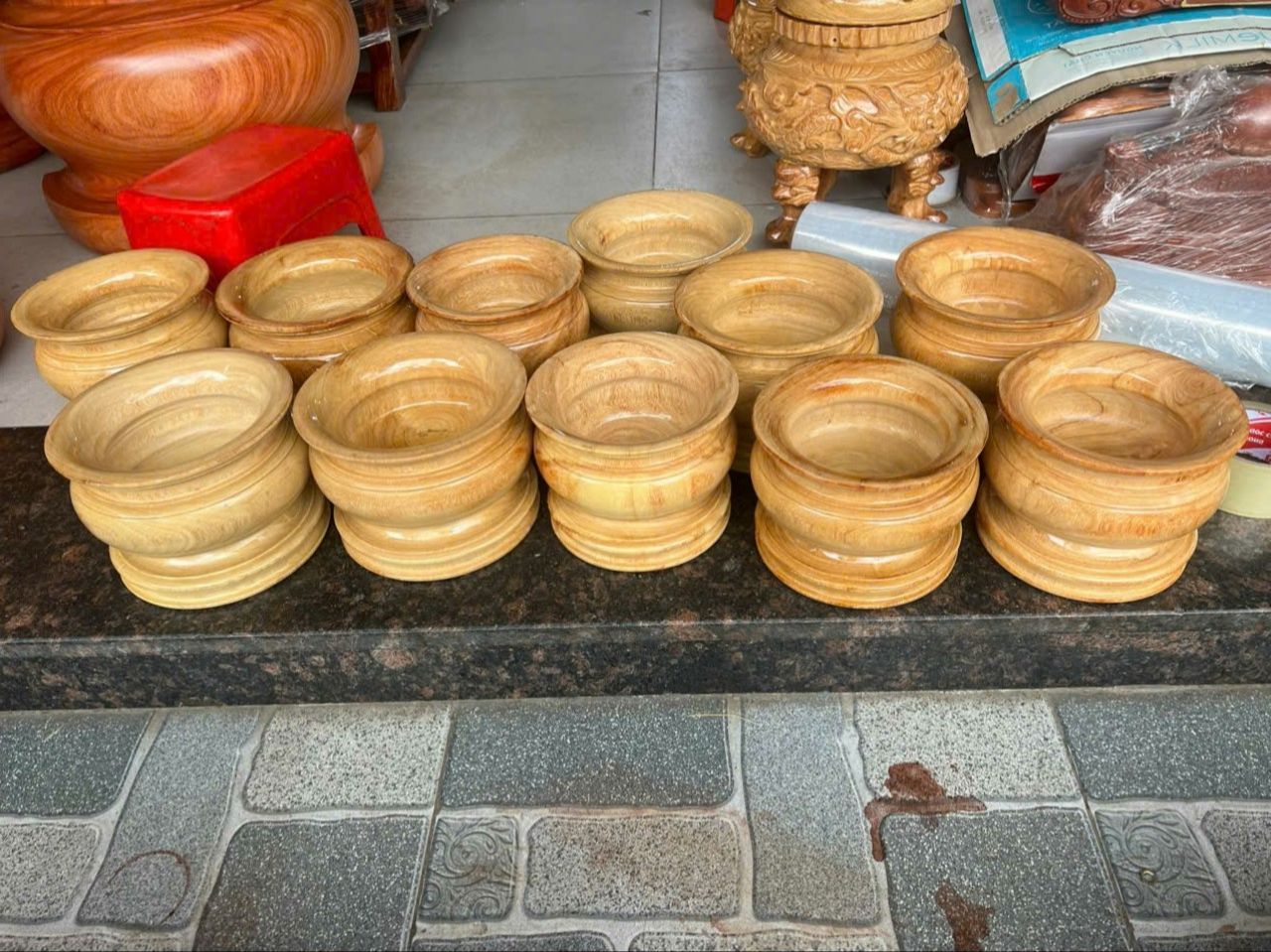 Bát nhang - lư hương gỗ gõ nguyên khối - nhiều kích thước