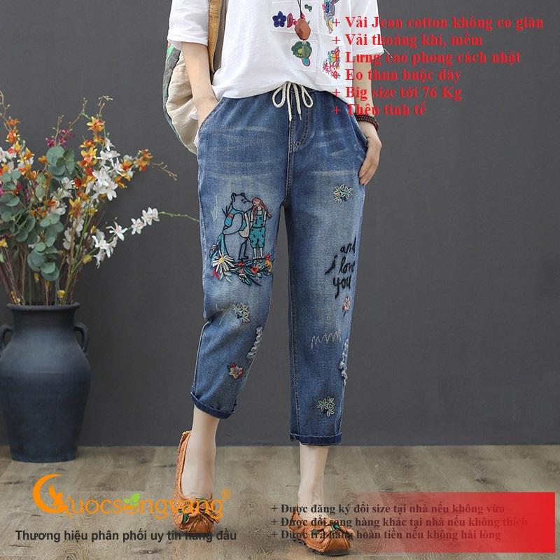 Quần jean nữ kiểu nhật màu xanh đen quần nữ baggy GLQ125 Cuocsongvang