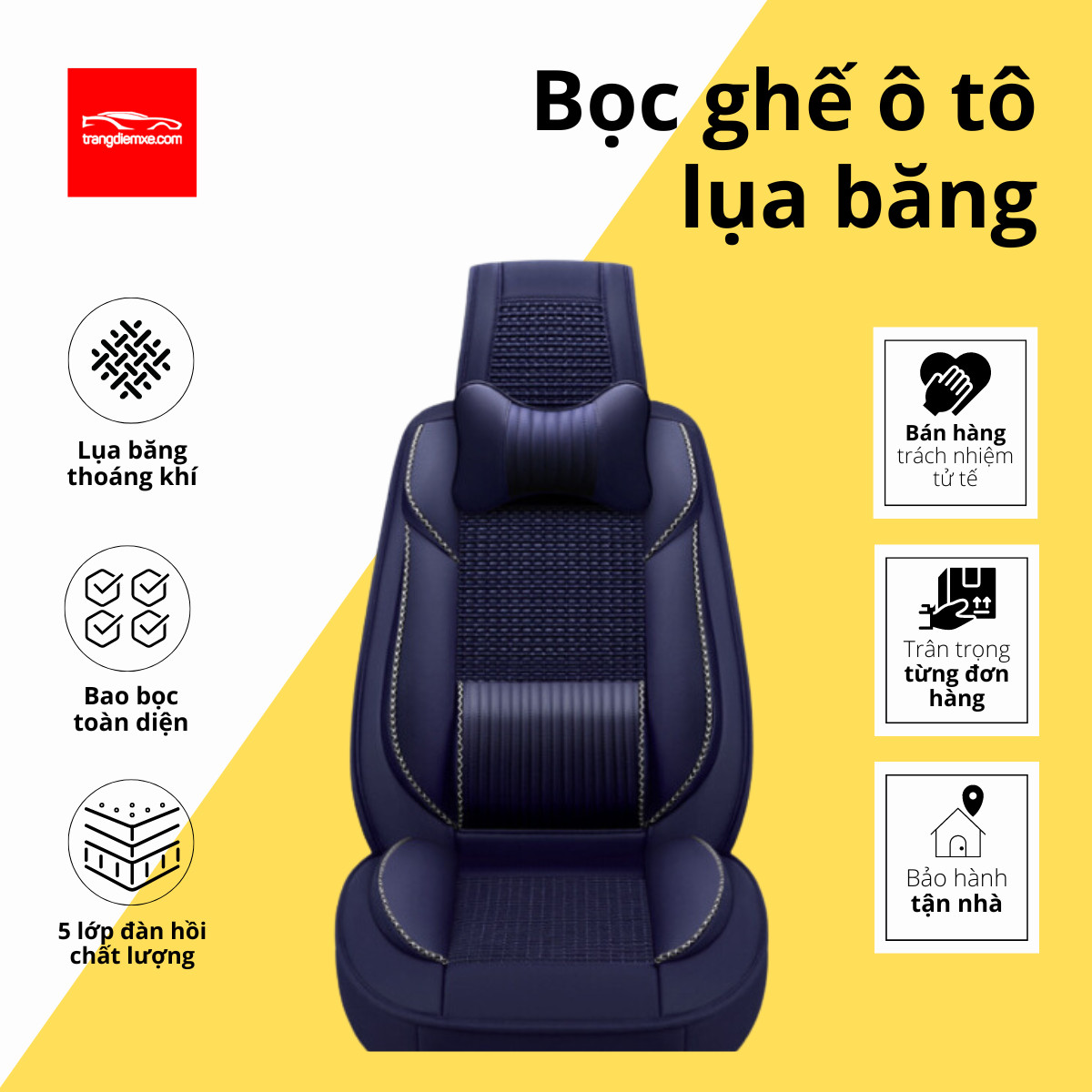 Bọc ghế ô tô lụa băng - áo ghế xe xe ô tô mẫu mới 2023