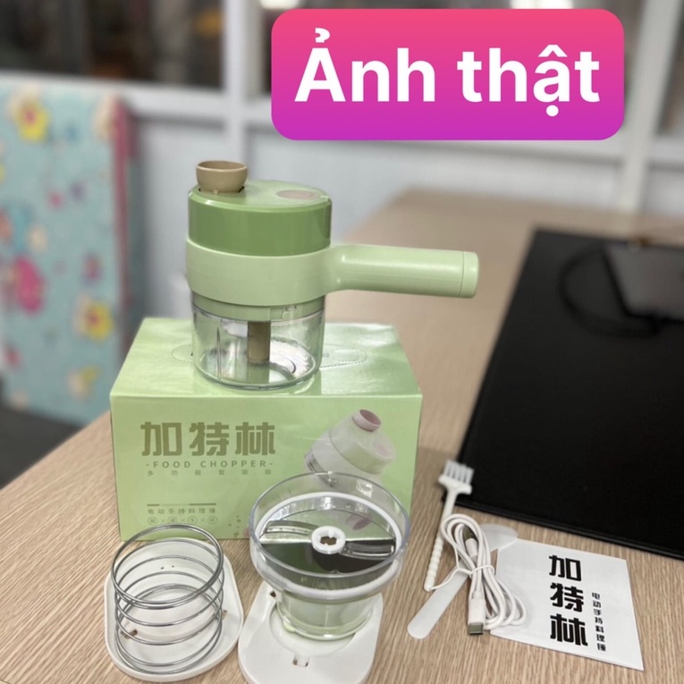 Máy Xay, Máy Thái, Cắt Rau Củ Quả Cầm Tay Đa Năng 4 Trong 1, Sạc Pin 1500mAh Xay Tỏi Xay Ớt Tiện Lợi Đa Năng Cho Nhà Bếp