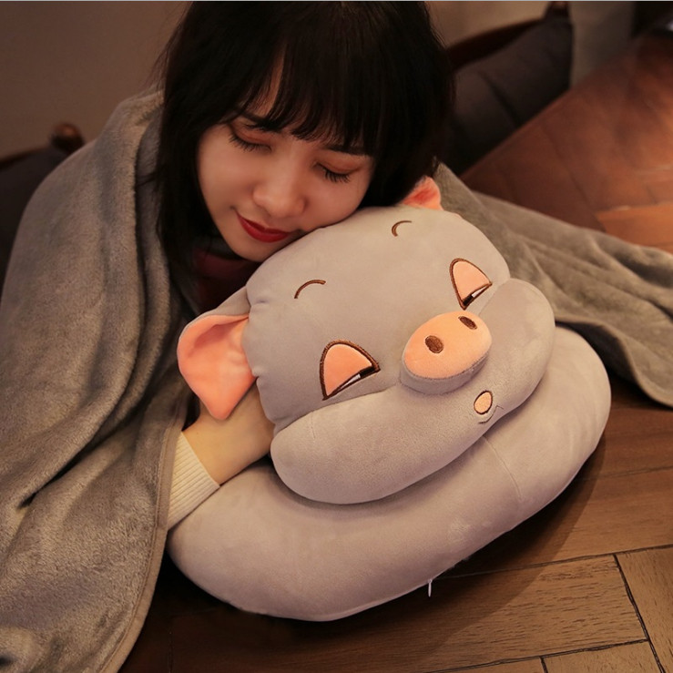 Gấu Bông Gối Tròn Đầu Heo Có Mền