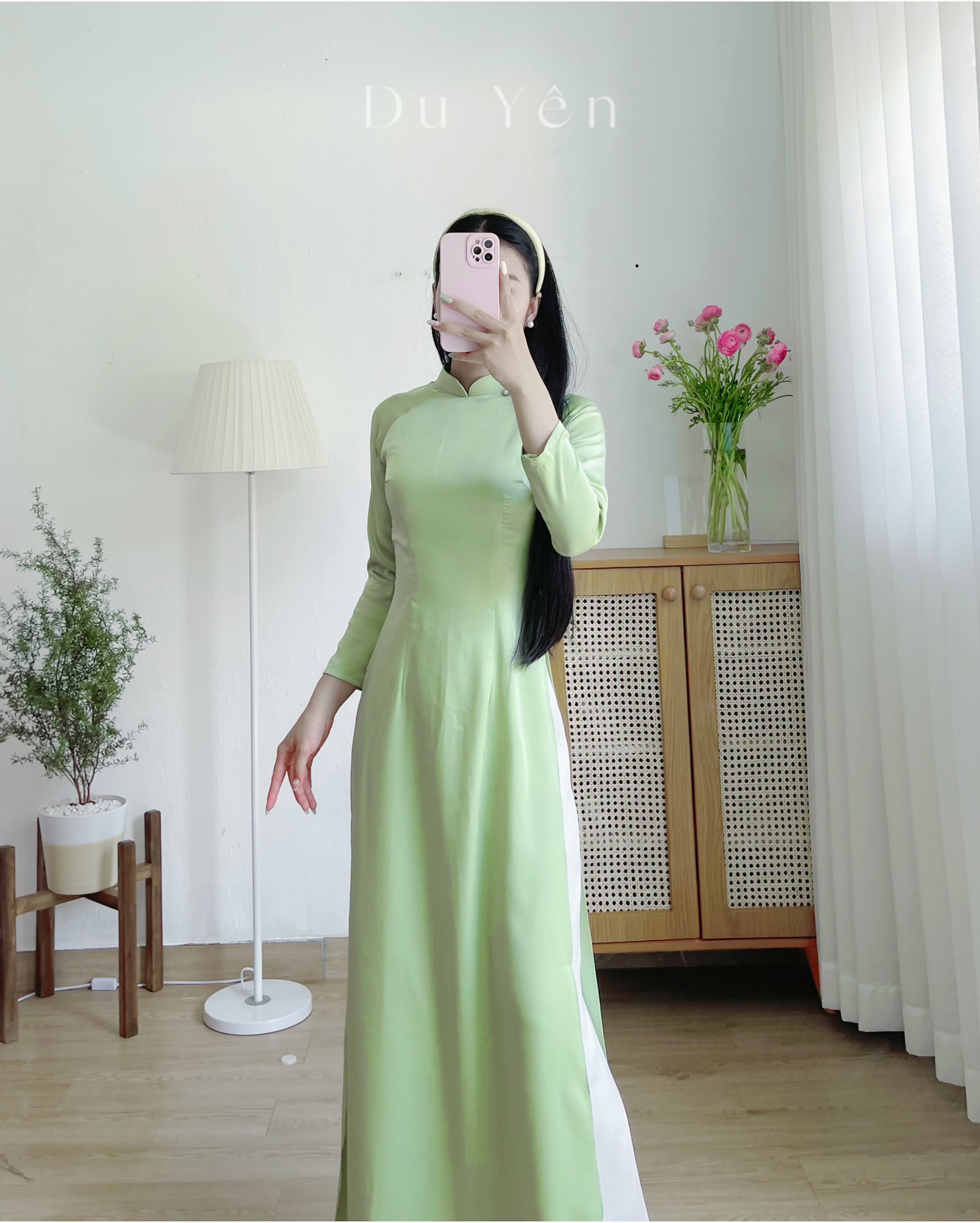 Áo Dài Cách Tân Lụa Tây Thi , Áo Dài Thụy Xanh Bơ (Áo Dài Thiết Kế Du Yên)