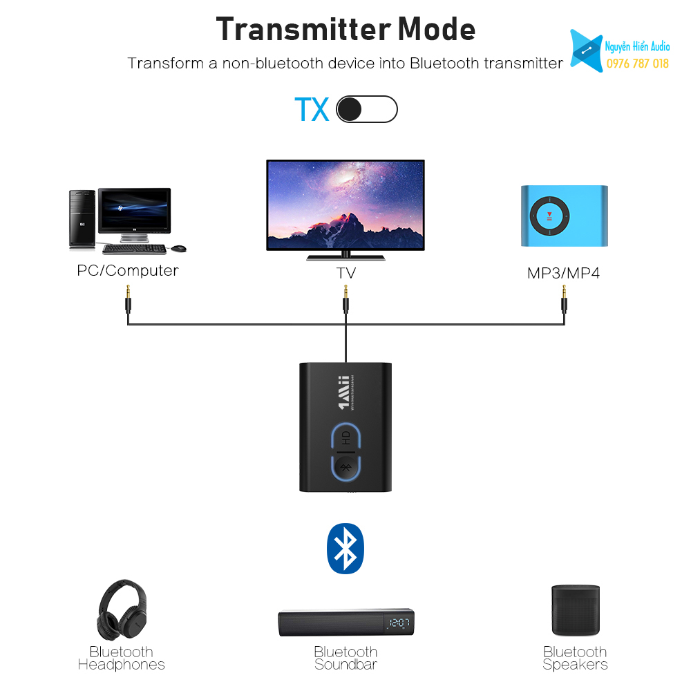Bộ thu phát ML300 Bluetooth 5.0 chuẩn aptx HD (xả hàng)