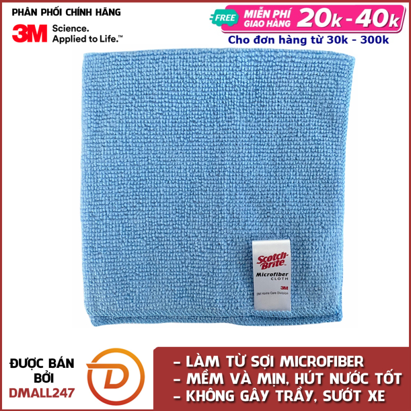 Khăn lau ô tô chuyên dụng chống trầy xước Microfiber 3M 30x30cm KL3030-XANH