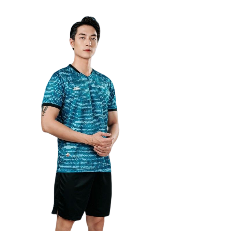 Quần áo đá banh không logo RIKI SPEC màu xanh cổ vịt CÓ IN tên số theo yêu cầu