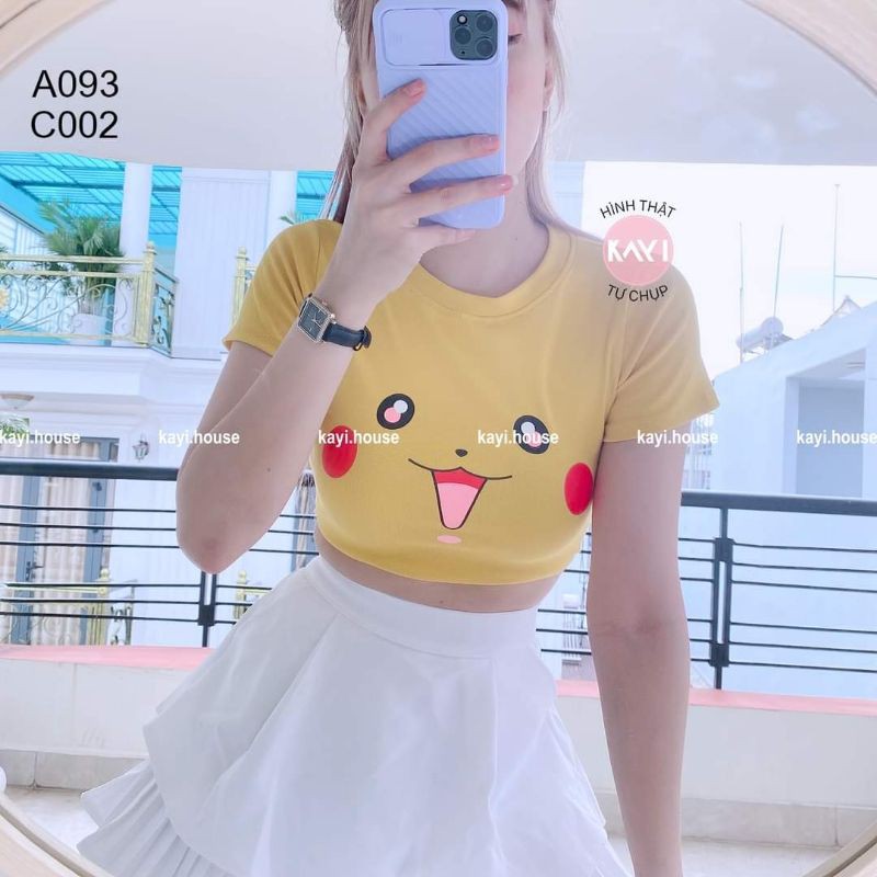 [HCM]Áo croptop ôm hoạ tiết Pikachu dễ thương