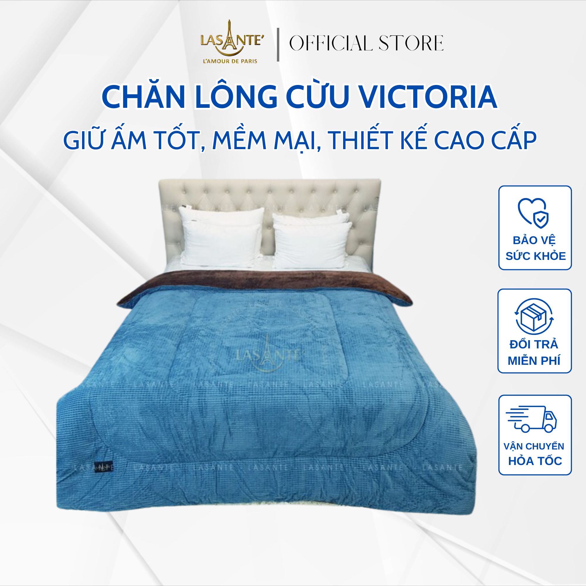 Chăn lông cừu  Lasante dòng victoria ấm mùa đông , họa tiết vân nổi