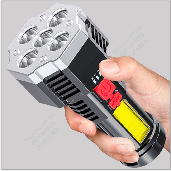 Đèn Pin LED cầm tay đa năng siêu sáng 5 pha kèm pin sạc gắn sẵn bên trong