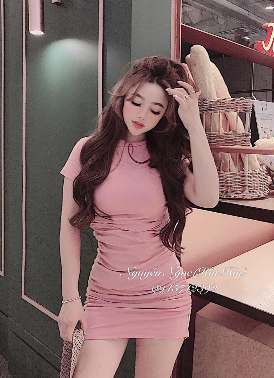 Đầm Thun Body Tay Ngắn Phối Thân Nhún Cá Tính TTS0992