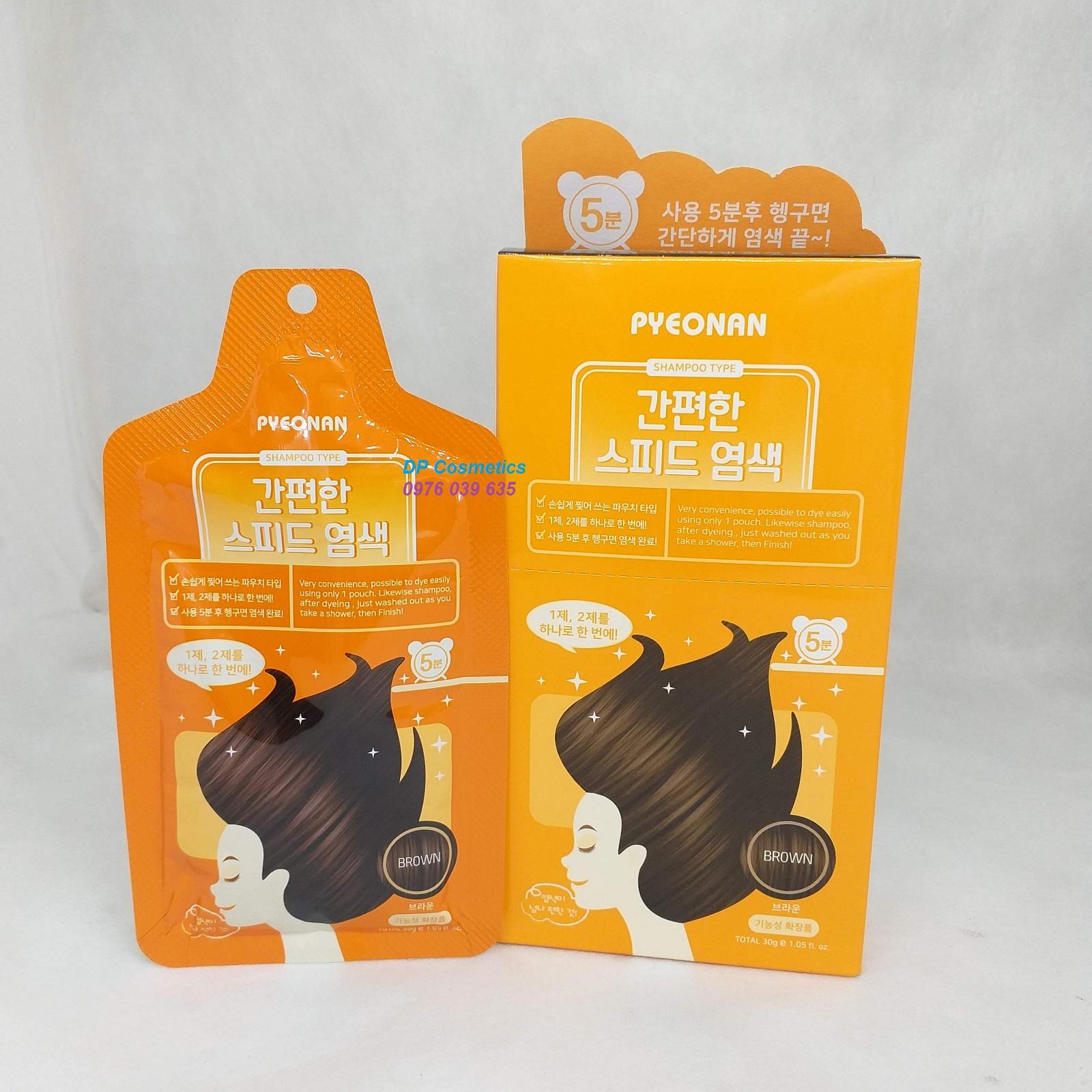 Hộp 5 gói gội nhuộm nâu socola PYEONAN Hàn Quốc