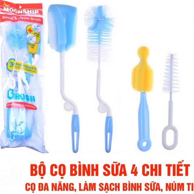Bộ dụng cụ cọ rửa bình sữa và núm ty cho bé gồm 4 chi tiết