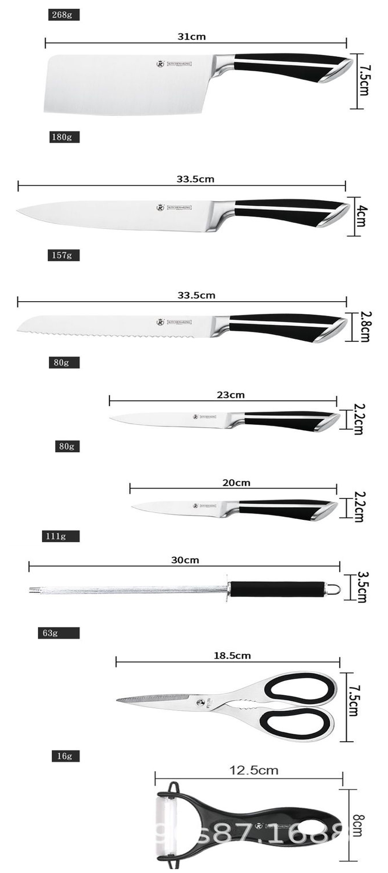 Bộ Dao , Bộ Dao Kéo Nhà Bếp Đa Năng Thép Kháng Khuẩn Cao Cấp Kitchen King