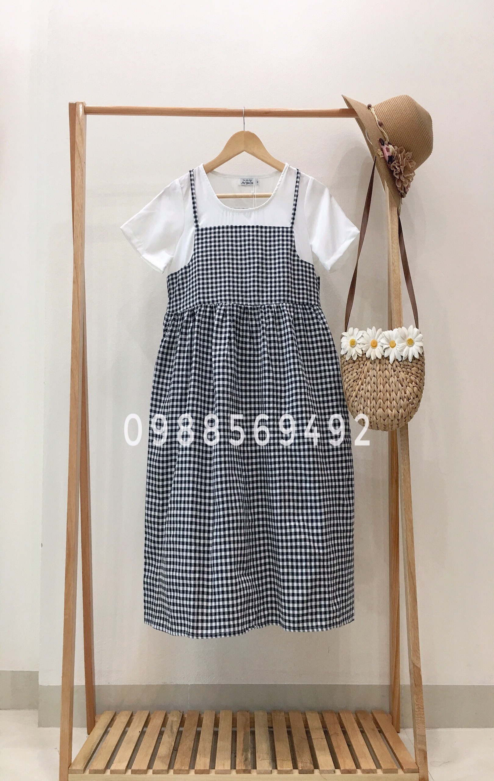 Váy Bầu Kẻ Caro Liền Áo_MYC 1137