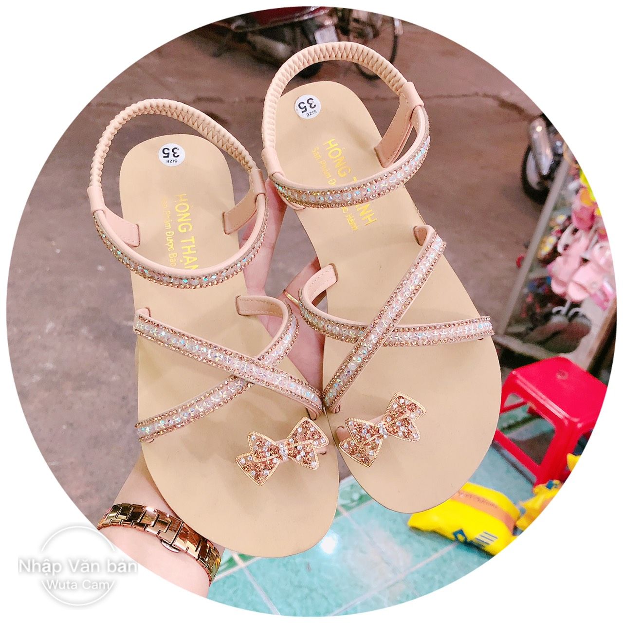 SANDAL ĐÓNG 2 DÂY CHÉO QUAI ĐÍNH ĐÁ
