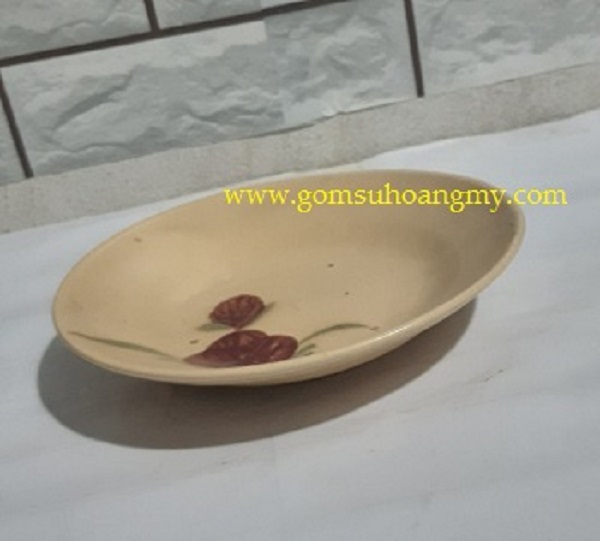 Giá rẻ - combo 5 đĩa kiểu xưa hoa đỏ ( hàng sành thô sơ )