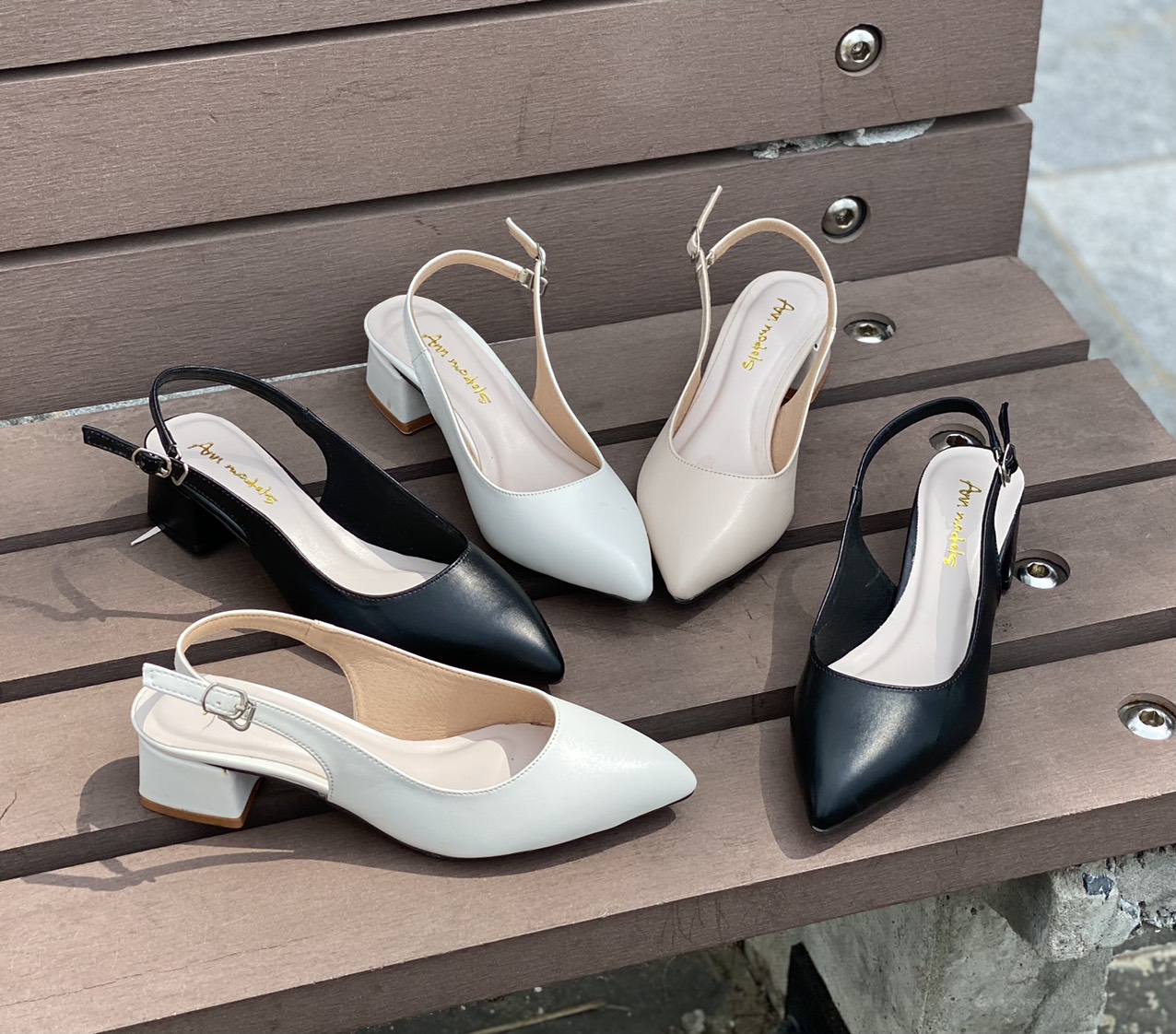 Giày Slingback gót vuông mũi nhọn 3phân da mềm  dáng chuẩn