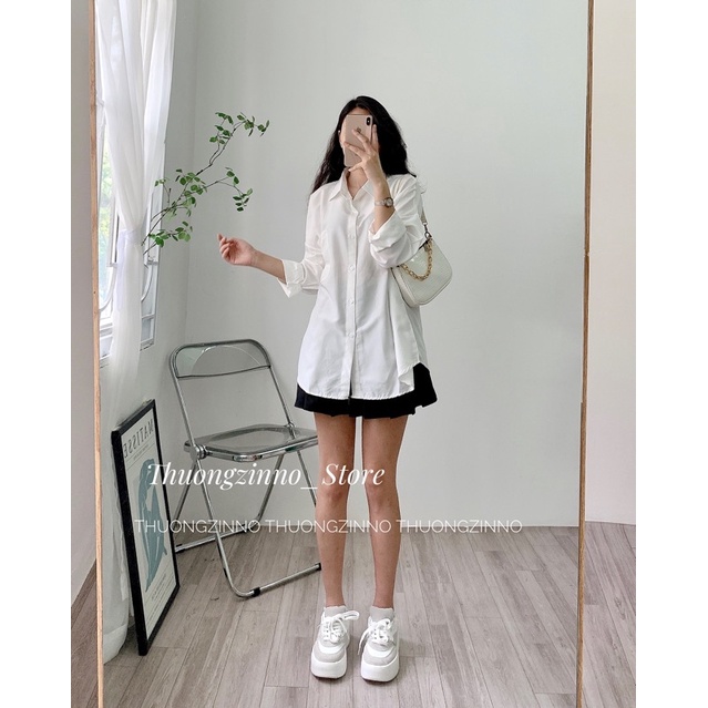 [Ảnh Thật/Video]Áo Sơ Mi Trắng Basic Phối Được Nhiều Style Phong Cách Hàn Quốc