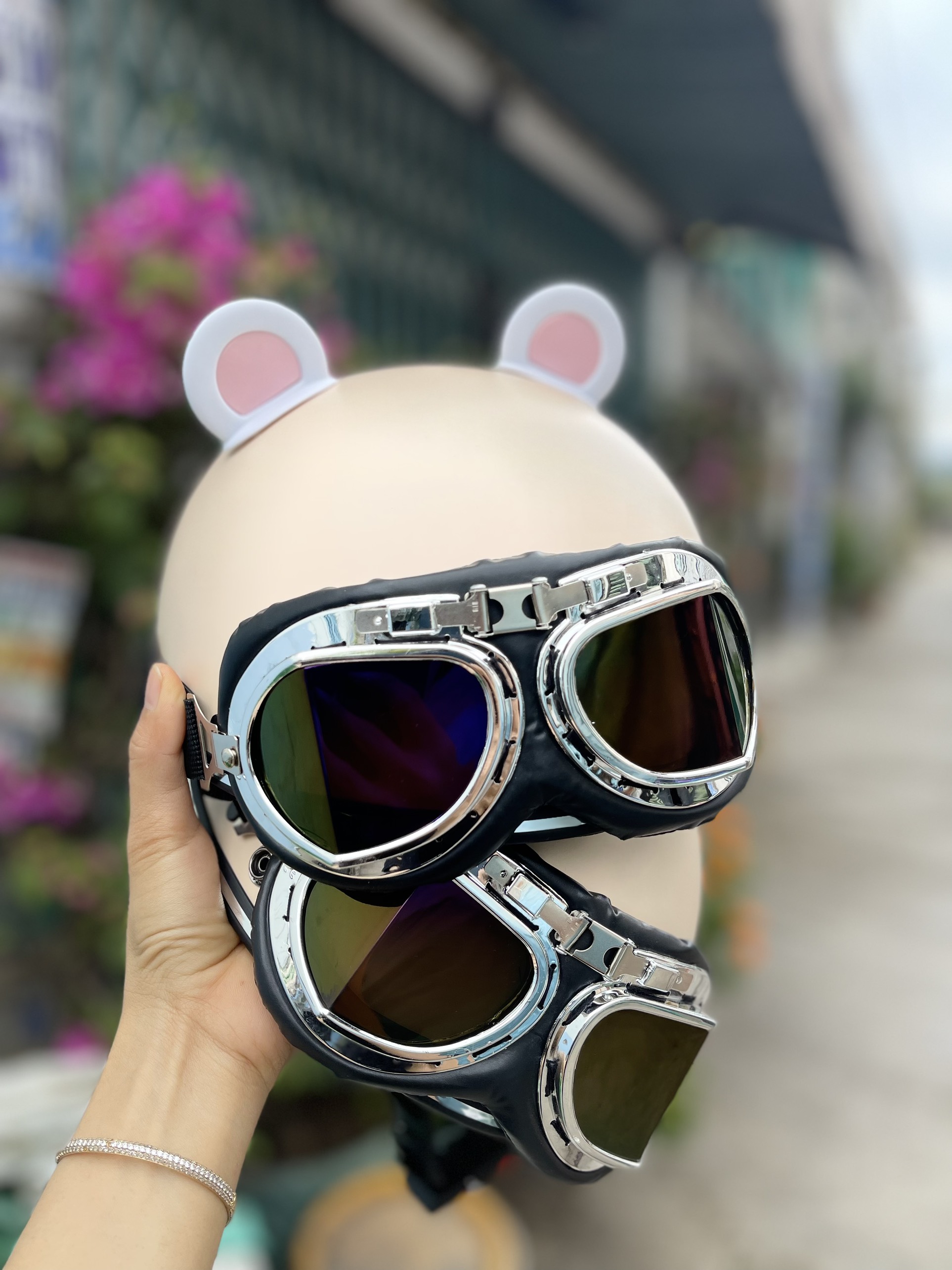 NÓN BẢO HIỂM KÍNH PHI CÔNG +TẶNG TAI GẤU PANDA