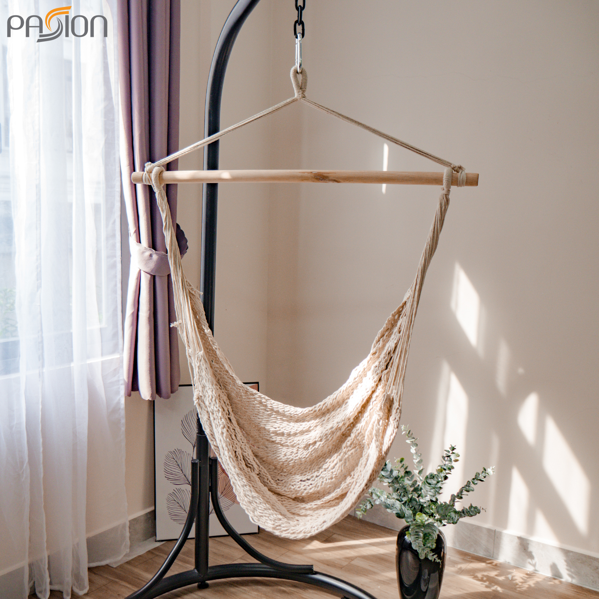 Knitted net hammock chair include Iron Foot Hammock