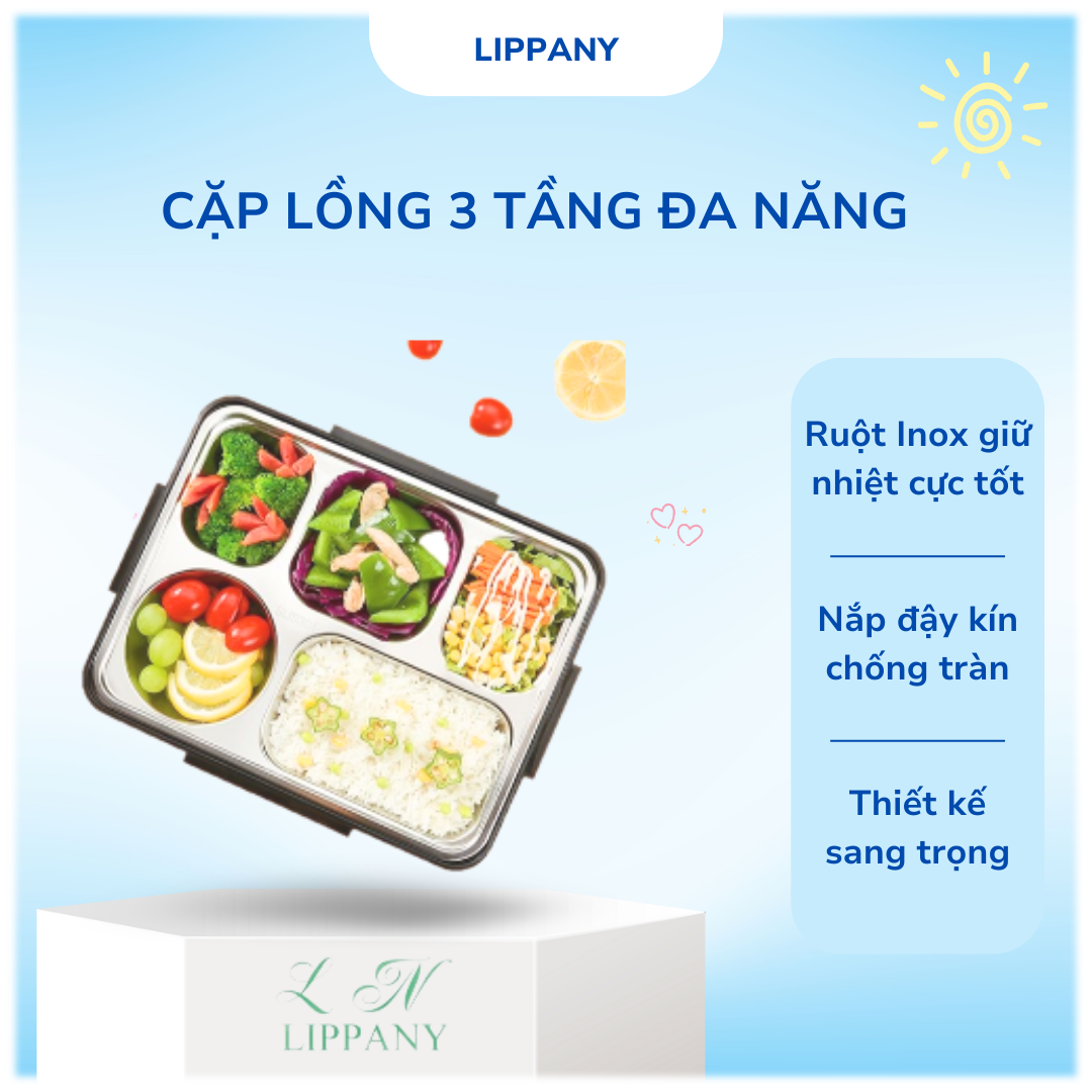 Hộp Đựng Cơm Văn Phòng 5 Ngăn Ruột Bằng Inox 304 Cao Cấp
