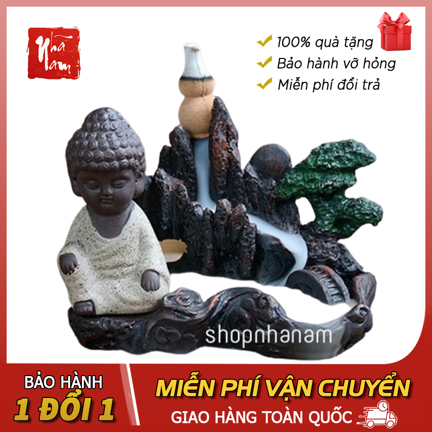 Thác Khói Trầm Hương Để Bàn Phật Tọa Thiền Núi Đá, Tặng 1 Nụ Trầm Hương - Phong Thủy Nhã Nam
